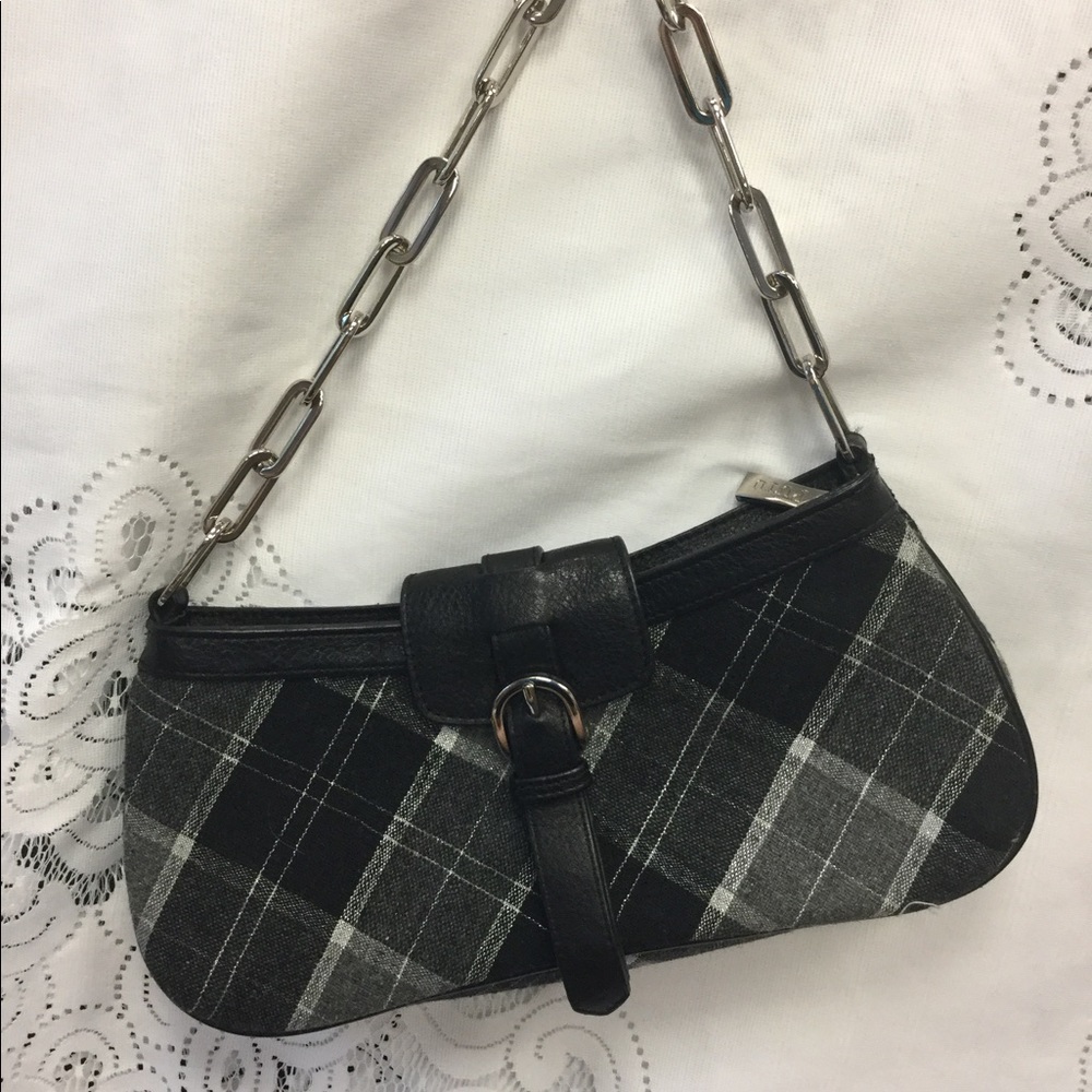 PUTU. Lovely black, grey & silver plaid shoulder bag.